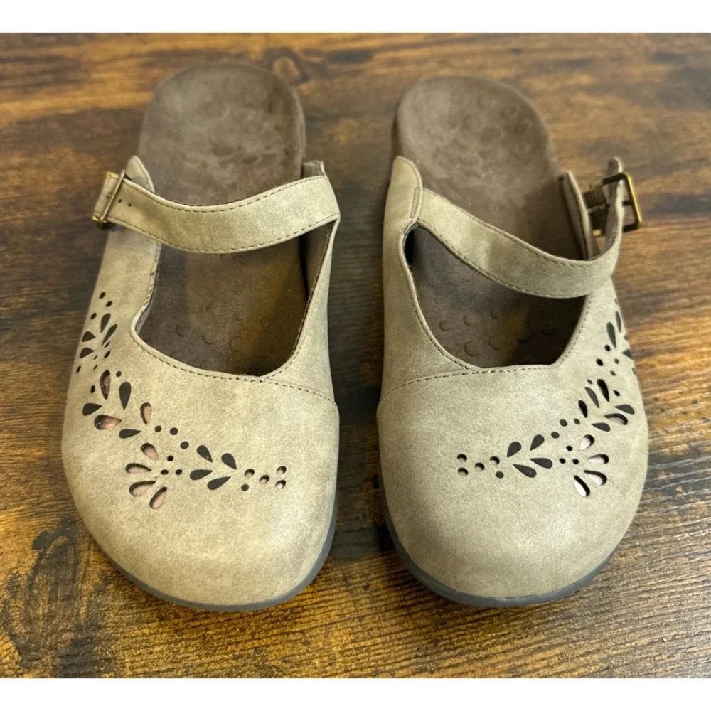 Vionic Rest Midway Mary Jane Mules Taupe Laser Cut Floral Orthotic Shoes Size8 - Picture 2 of 14